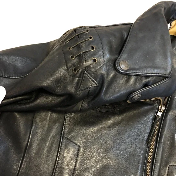 Vintage Women’s Fitted Harley Davidson Black Leather Biker Jacket Size 40/12 W - Picture 9 of 16